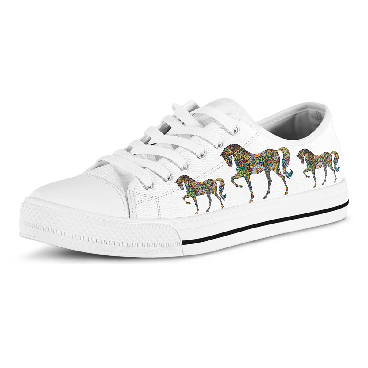 New Horse Painting Ladies Low-top White Flats Canvas Shoes Women Casual Vulcanized Shoes Plus Size 43 44 45 46