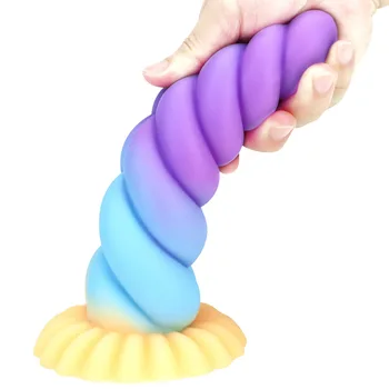 Rainbow Gradient Huge Dildo Shaped Big Penis Back Court Anal Plug Anal Expander Massage Stick Adult Supplies Sex Toys for Womans 3
