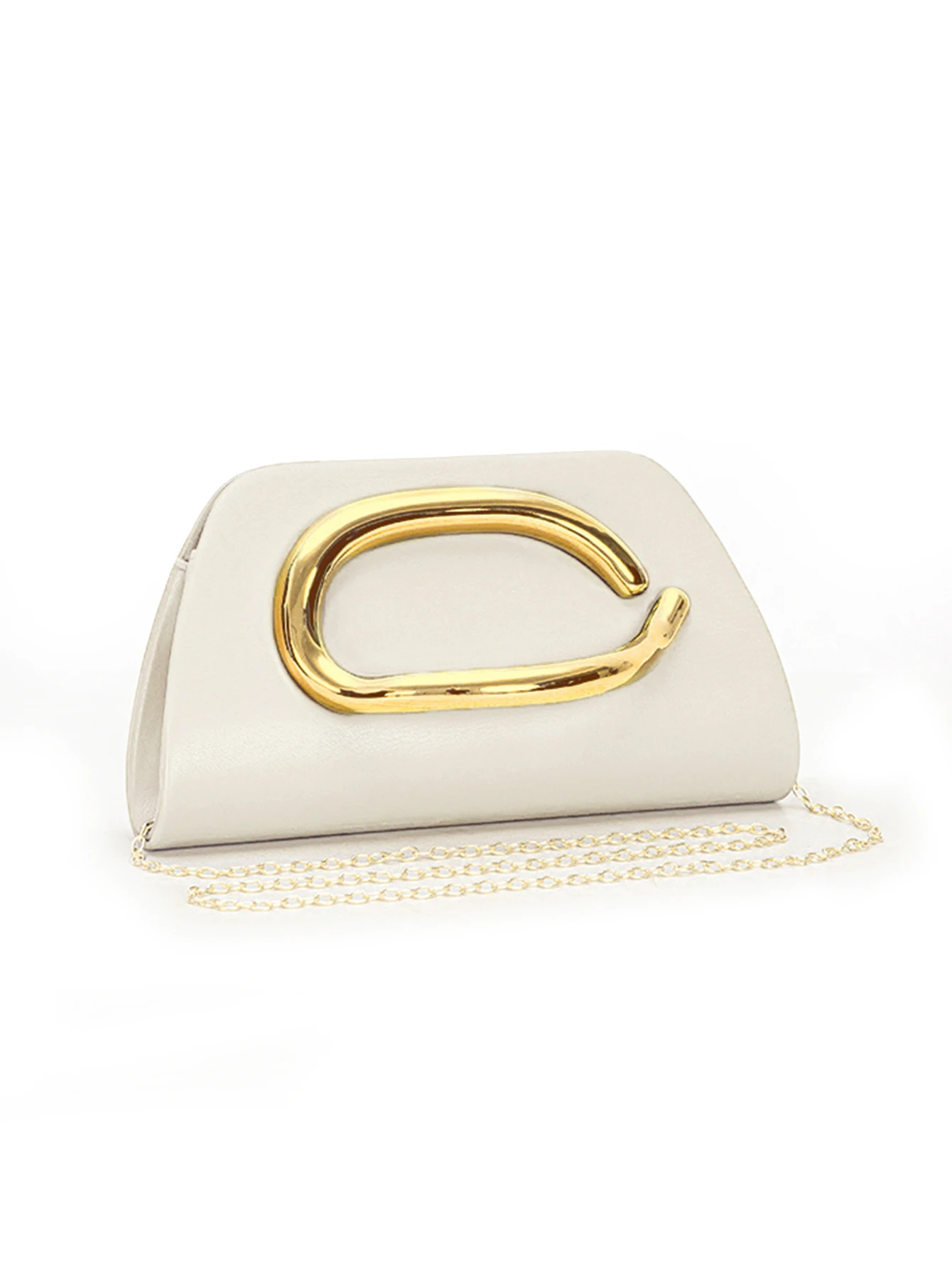 Evening bag side view showing chain details