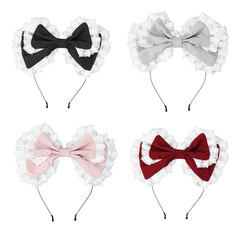 

Women Cosplays Big Bow Headband Sweet Hair Hoop Lace Fringes Large Bowknot Lolitas Hair Accessories for Party Show