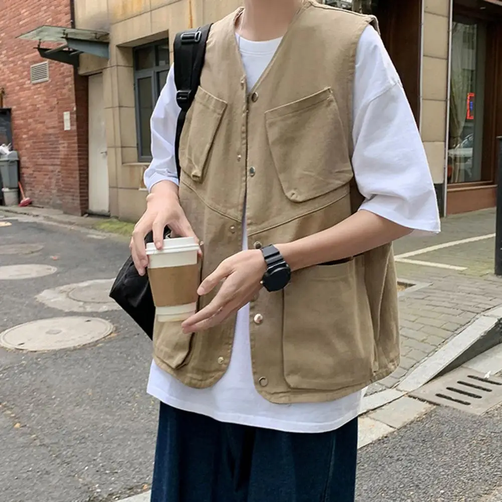 다목적 스포츠 조끼 남성용 카고 조끼, 민소매 야외 스포츠 조끼, 스트리트용 멀티 포켓 