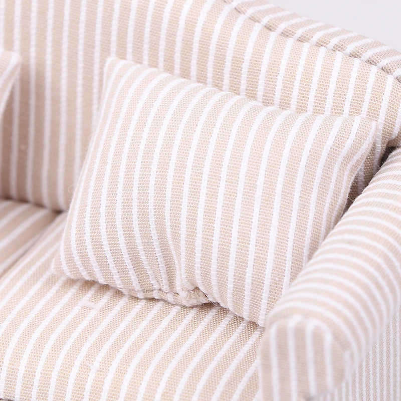 Miniature Dollhouse Sofa with Pillow - Pretend Play Living Room Decor
