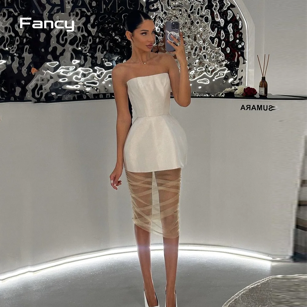 

Необычное мини-платье для свадьбы из Саудовской Аравии без бретелек, атласное вечернее женское платье без рукавов, коктейльные платья, только белые платья