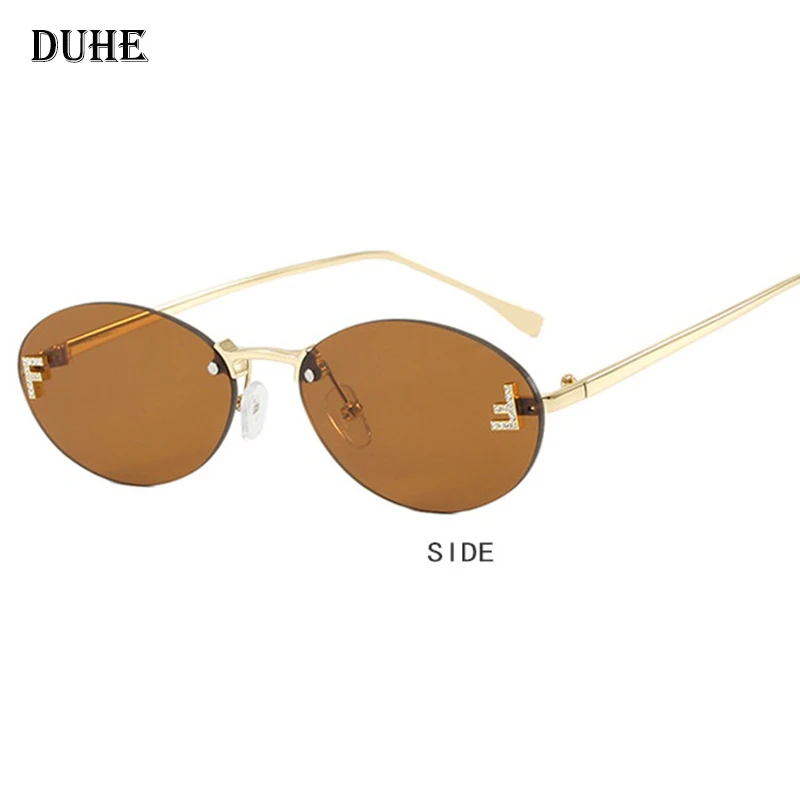 F Letter Frameless Oval Sunglasses – Retro Small Frame UV400 Protective Women’s Fashion Shades Safety Accessories Sunglasses