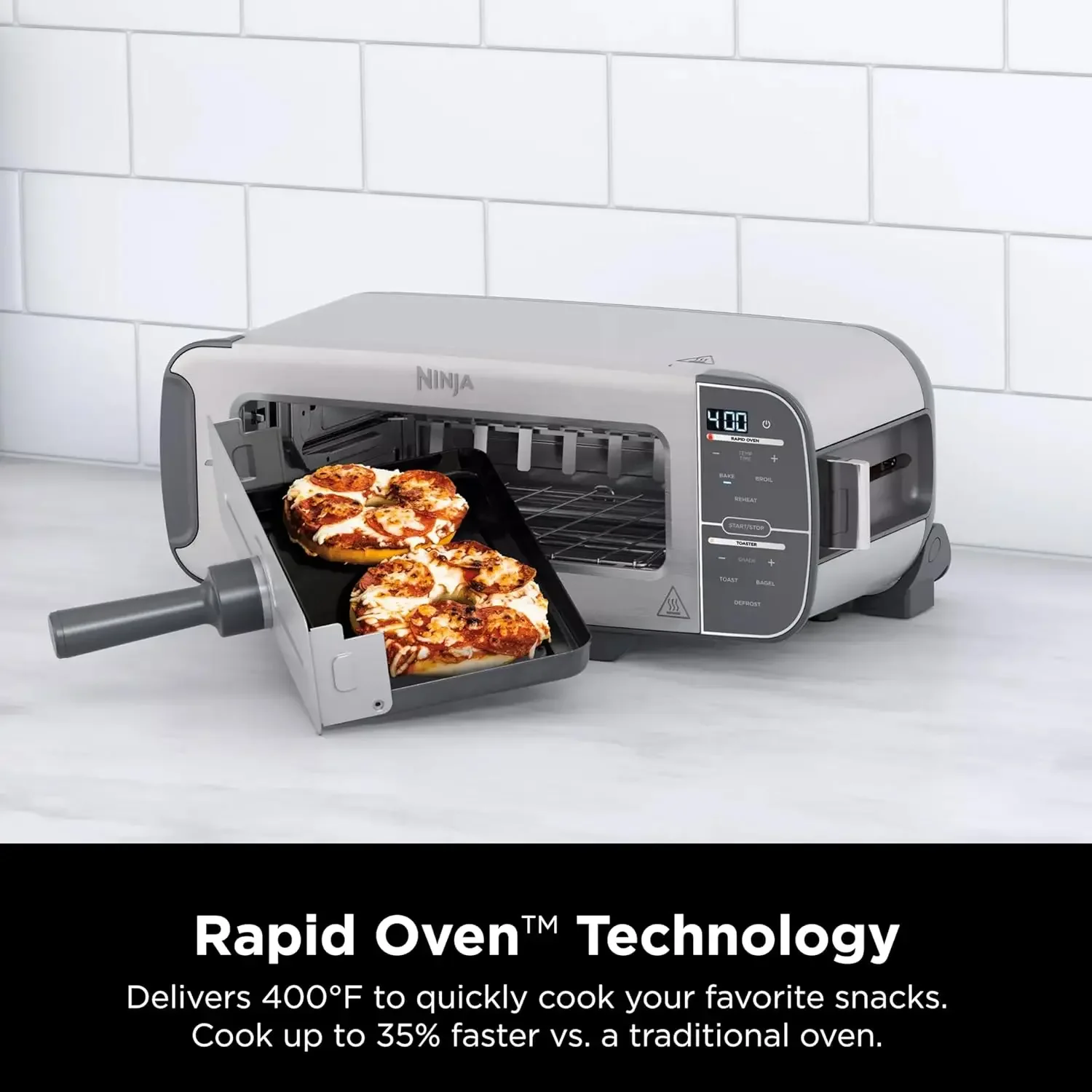 Foodi 2-in-1Flip Toaster 2-Slice Capacity Compact Toaster Oven Snack Maker Reheat Defrost 1500 Watts Stainless Steel 6 Functions 4