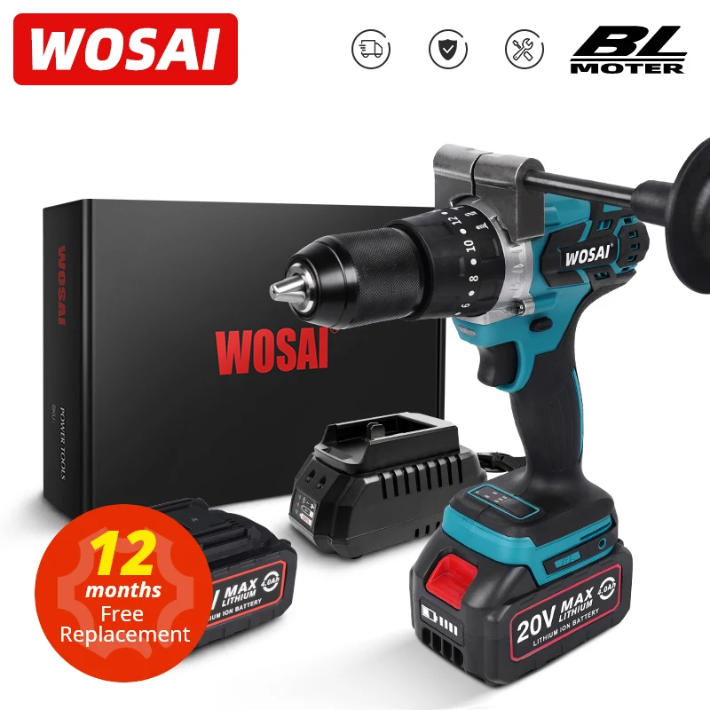 WOSAI MT-Series 115NM Brushless Electric Screwdriver Cordless Drill Impact Drill 20V Lithium-Ion Battery 28pcs Bit Accessories vvosai ws 7020 b2p 20v cordless drill electric screwdriver 3 8 inch chuck size 2 speed 50n m torque 4 0ah battery capacity led light with 28pcs drill bits kit