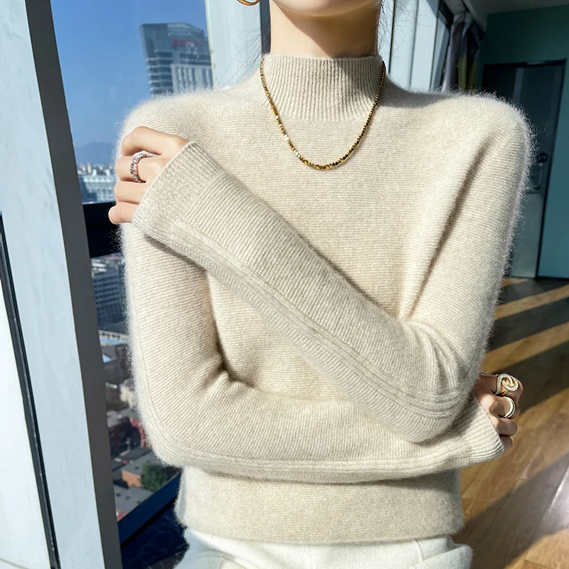 

Fall/Winter 2023 New Semi-High Neck Sweater Women's Long Sleeve Pullover Knitted Bottom Shirt Fashion Thickened Cashmere Sweater