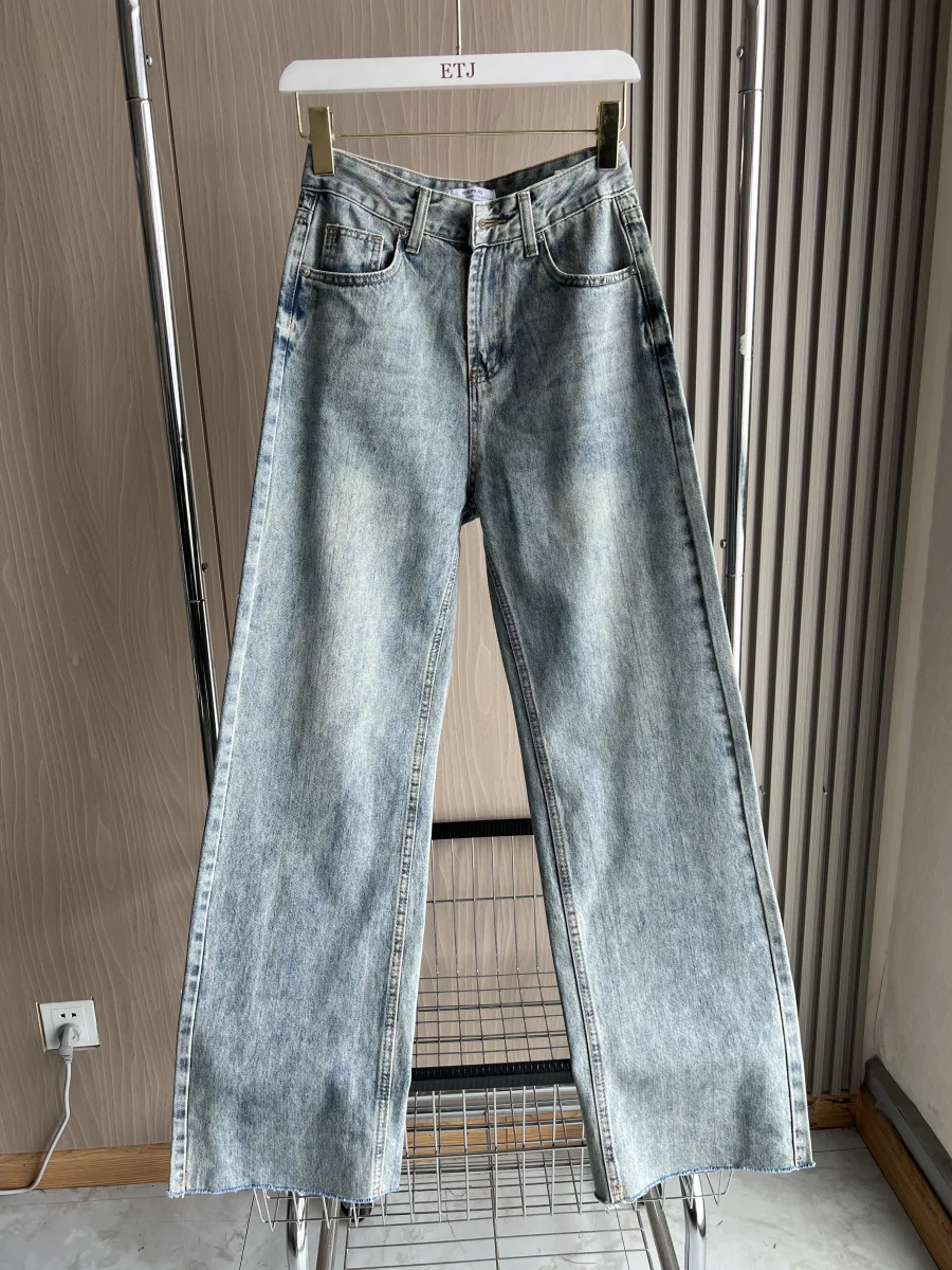 TRF Wide-leg high-waisted jeans ETJ women's classic everything with five pockets washed soft comfortable ultra-long jeans6045022 3