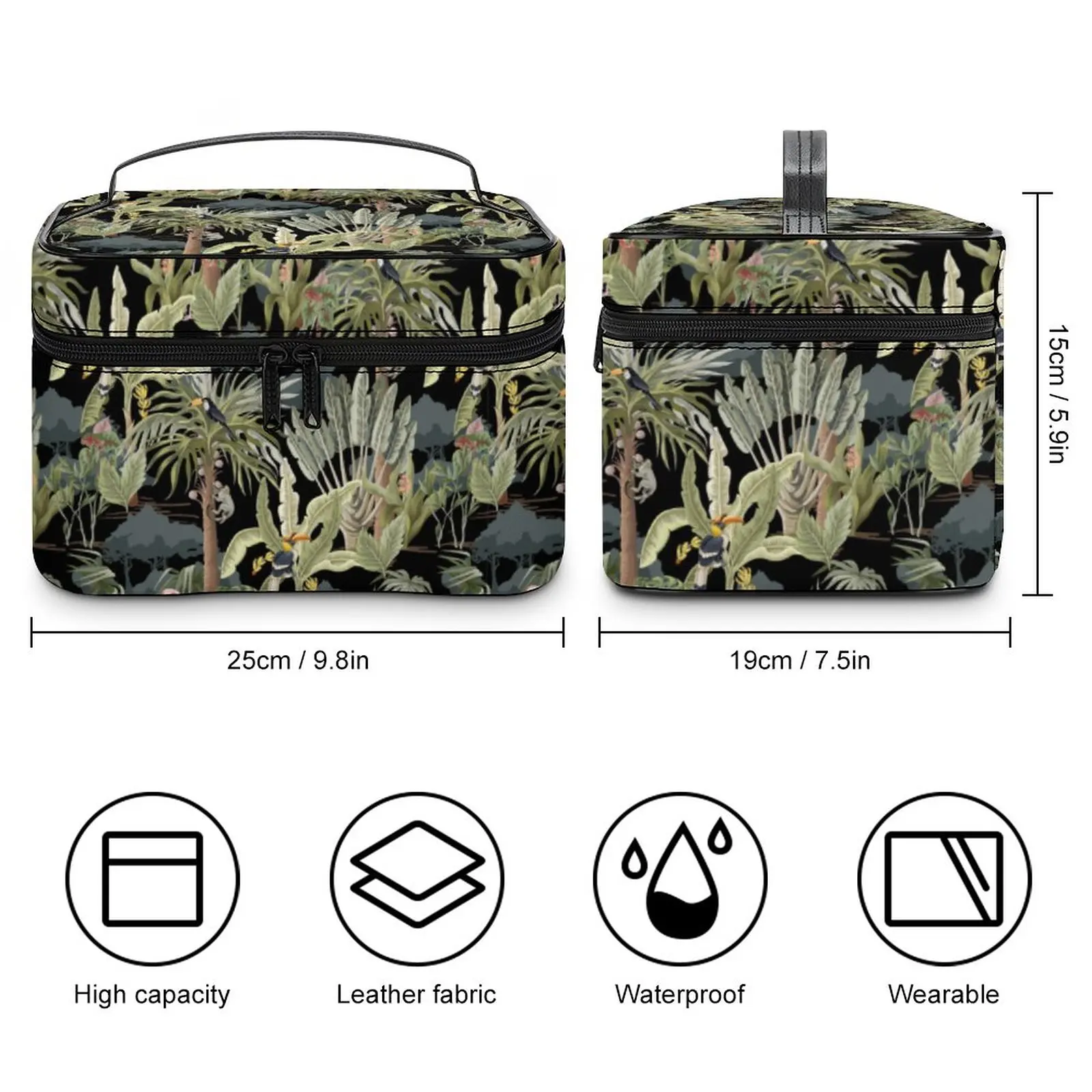 Customized Pattern Makeup Bag Black Retro Print Makeup Bag Women Multifunction Cosmetic Bag Toiletries Organizer Storage WashBag
