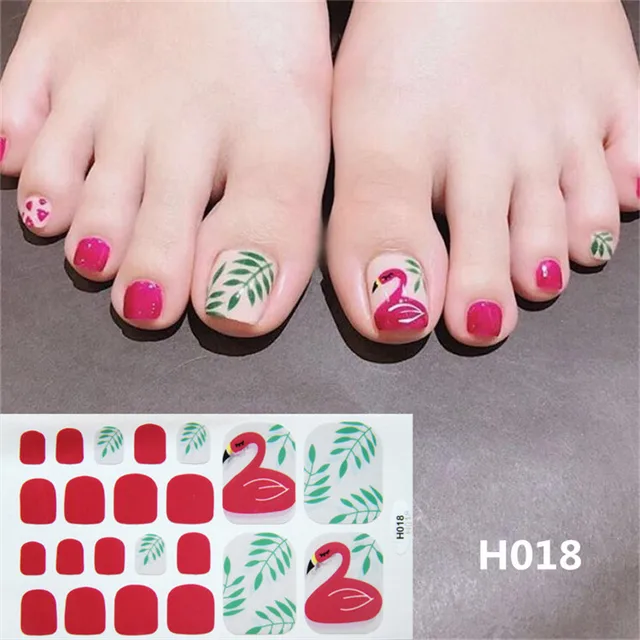 22tips Korea Toe Nail Sticker Wraps Adhesive Decals Toenail Polish Strips DIY Pedicure Foot Decals Manicure Women H018