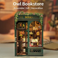 CUTEBEE DIY Book Nook Kit Miniature Wooden Dollhouse with Lights Bookshelf Insert 3D Puzzle Decor Model for Gifts Owl Bookstore 1