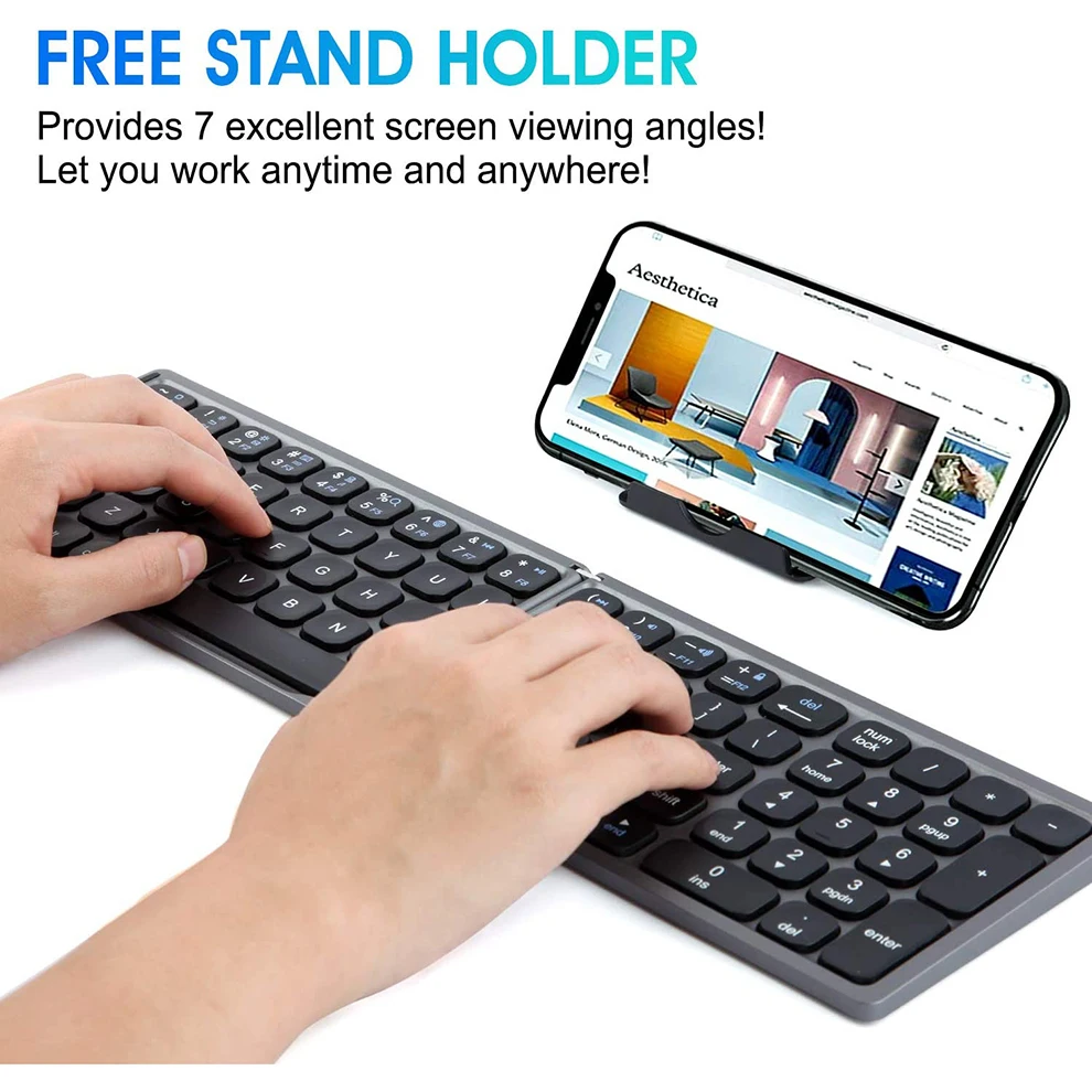 Teclado Dobrável do Bluetooth com Teclado Numérico Bolso Recarregável sem Fio Portátil Tamanho Completo - Imagem 5