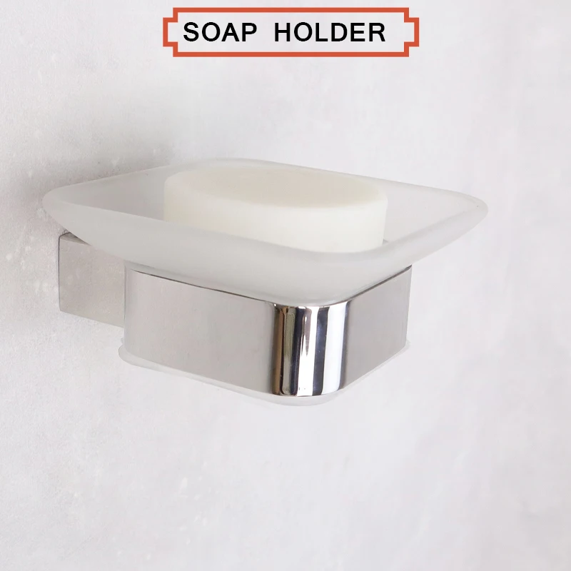 Chrome Glass Toothbrush Holder Paper Rack Robe Hook Rack Shelf Soap Dish Toilet Brush Holder Square Bathroom Accessories