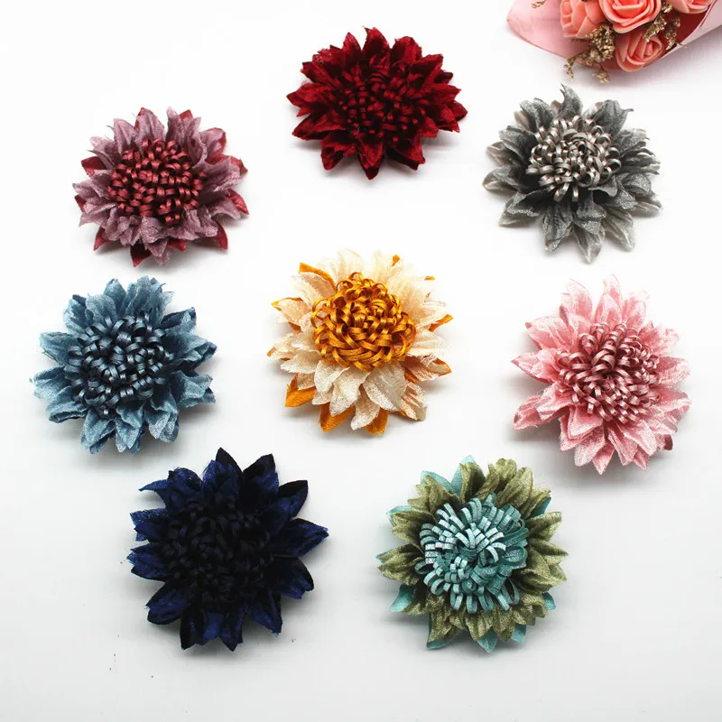 

80 Pcs/Lot, 2.3" Handmade Fabric Flowers With Tassel Center Great For Headbands, Shoes Brooches Hat Flower Embellishments