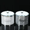 Crystal Glass Biscuit Container Jar Tin with Lid Kitchen Counter Storage Silver Trimmings Crystal Filled Decorative Storage Box 1