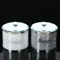 Crystal Glass Biscuit Container Jar Tin with Lid Kitchen Counter Storage Silver Trimmings Crystal Filled Decorative Storage Box 1