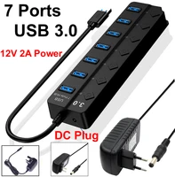 4/7 Ports USB 3.0 Hub Splitter with Switch Power indicator Provied DC 12V 2A Power and 5Gbps Data Transmit for Laptop PC Mouse 1