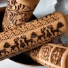 1 pcs Wooden Christmas Rolling Pin with Reindeer Flower Patterns for Kitchen Pastry,DIY Baking Tools Embossed 3D Cookie Mold 3