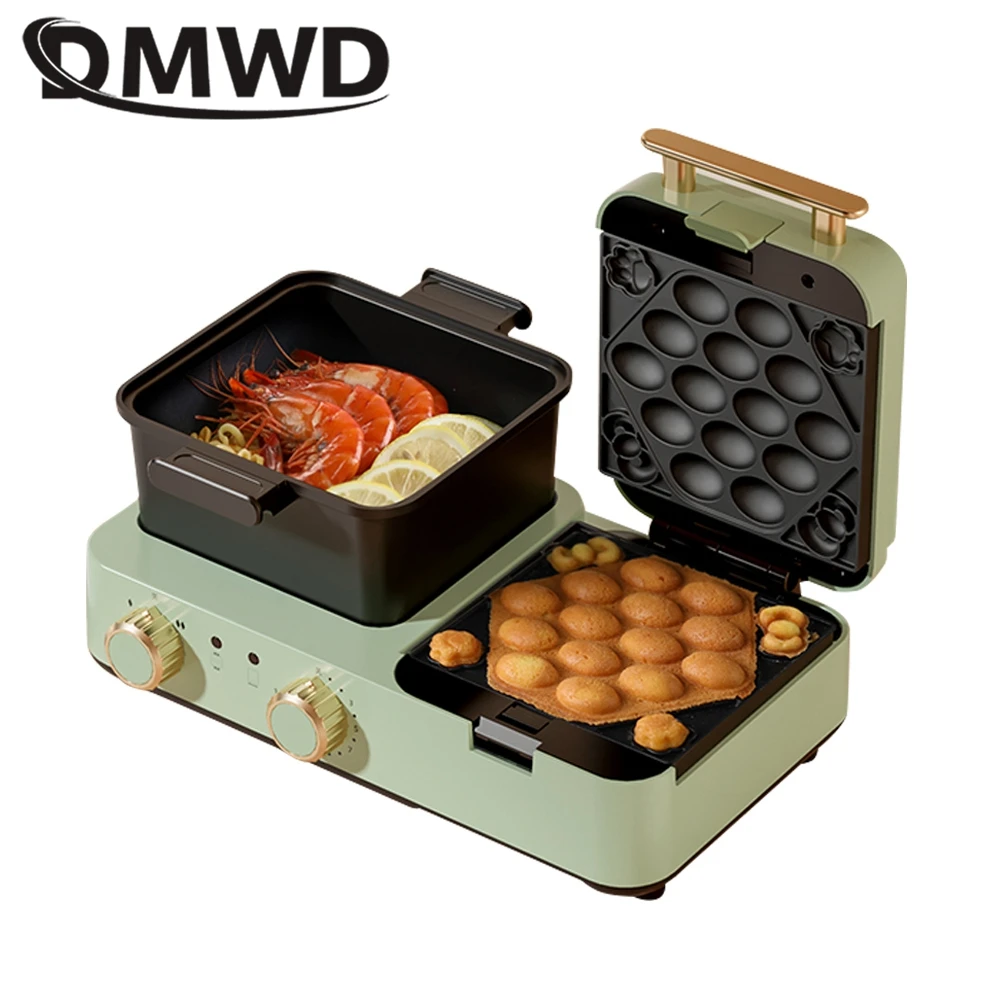 DMWD 4 in 1 Household Breakfast Machine 1.2L Electric Hotpot Boiling Pot Sandwich Maker Food Steamer Frying Pan Bread Toaster