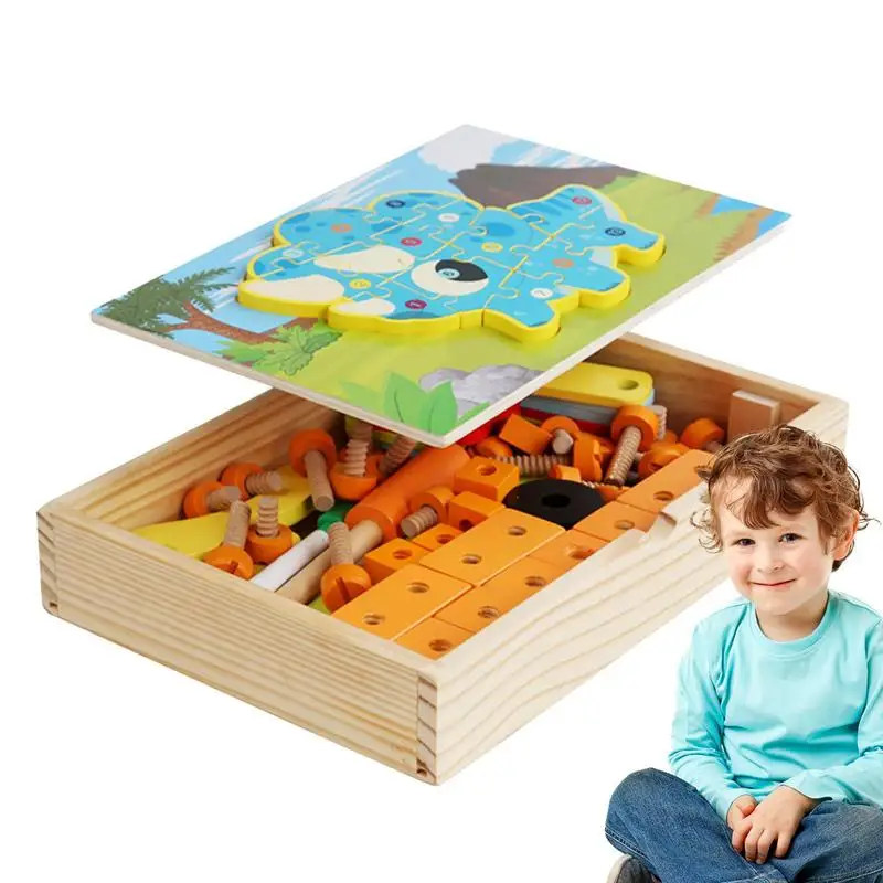 

Kids Puzzles Set Wooden Tool Box Puzzles Set For Toddler Multifunctional Creative Montessori Toys Painting Board Educational For
