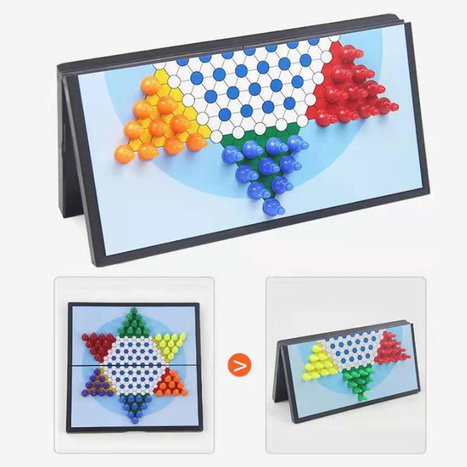 Juego De Damas Chinas De Madera – Tablero Hexagonal, 20 Cm, Con Canicas De Vidrio – Juego De Estrategia Para Niños Y Adultos