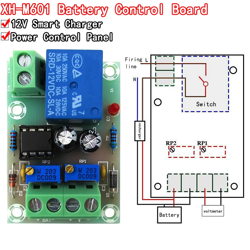 XH-M601 Battery Charging Control Board 12V Intelligent Charger Power Supply Control Module Panel Automatic Charging/Stop Switch electronic component power supply module electronic switch control board