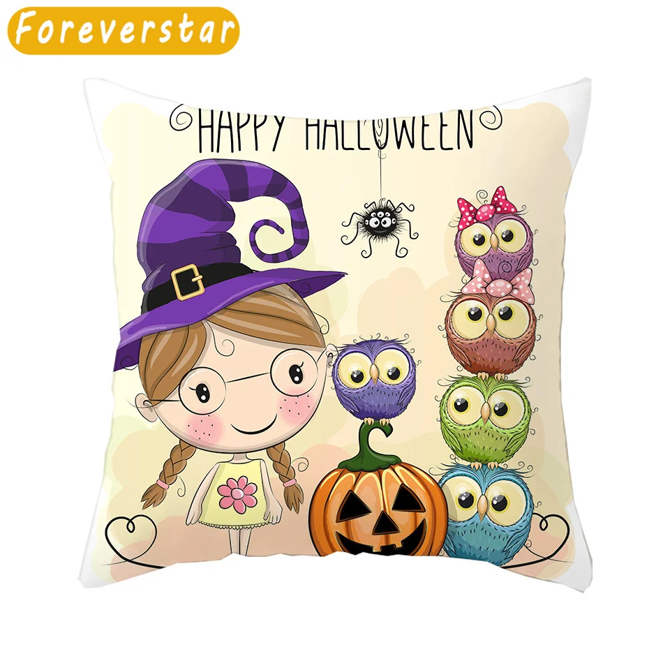 

Happy Halloween Cushion Cover Pumpkin Sofa Car Pillow Case Autumn Spiderweb Owl Throw Pillows Home Decorative 45X45cm Cojines