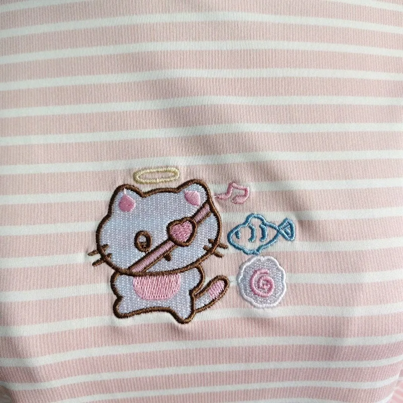 Ezgaga Women T Shirts Sweet Cartoon Cat Embroidery Long Sleeve Striped Turtleneck Neck Basic Autumn Winter Fashion Tops Y2k 6