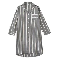 2026 Spring and Summer New Long-Sleeved Nightgowns Cotton Women's Mid-Length Cotton Sleepshirts Home stripe Knee-Length - Image 4