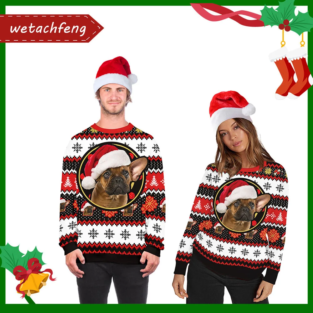 

Party Holiday New Year Birthday Christmas Sweaters Funny Dog Print Trendy Xmas Pullovers Men Women Loose Ugly Christmas Jumpers