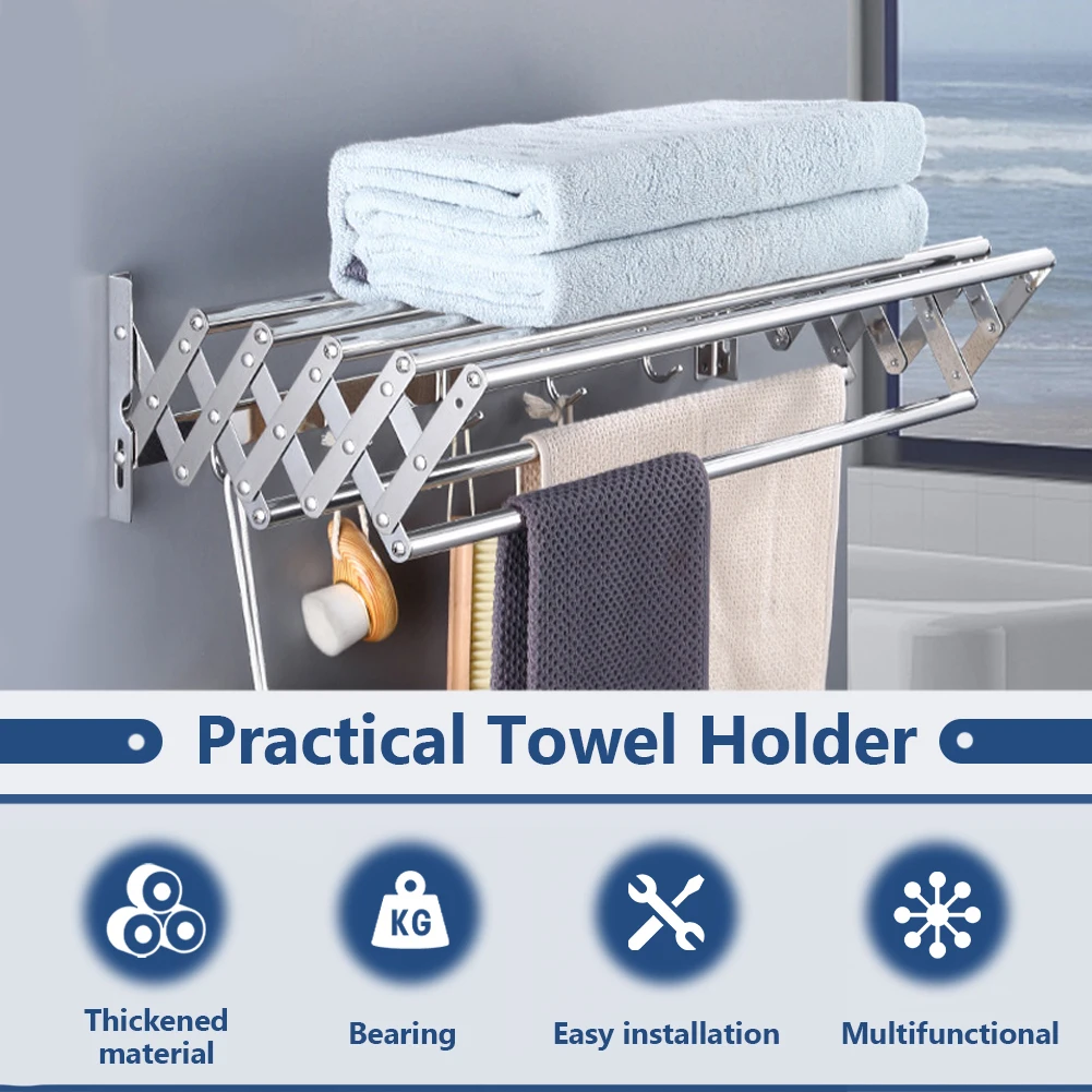 Wall Mounted Clothes Drying Rack Rustproof Retractable Collapsible Laundry Drying Rack Space-Saving Wall for Laundry