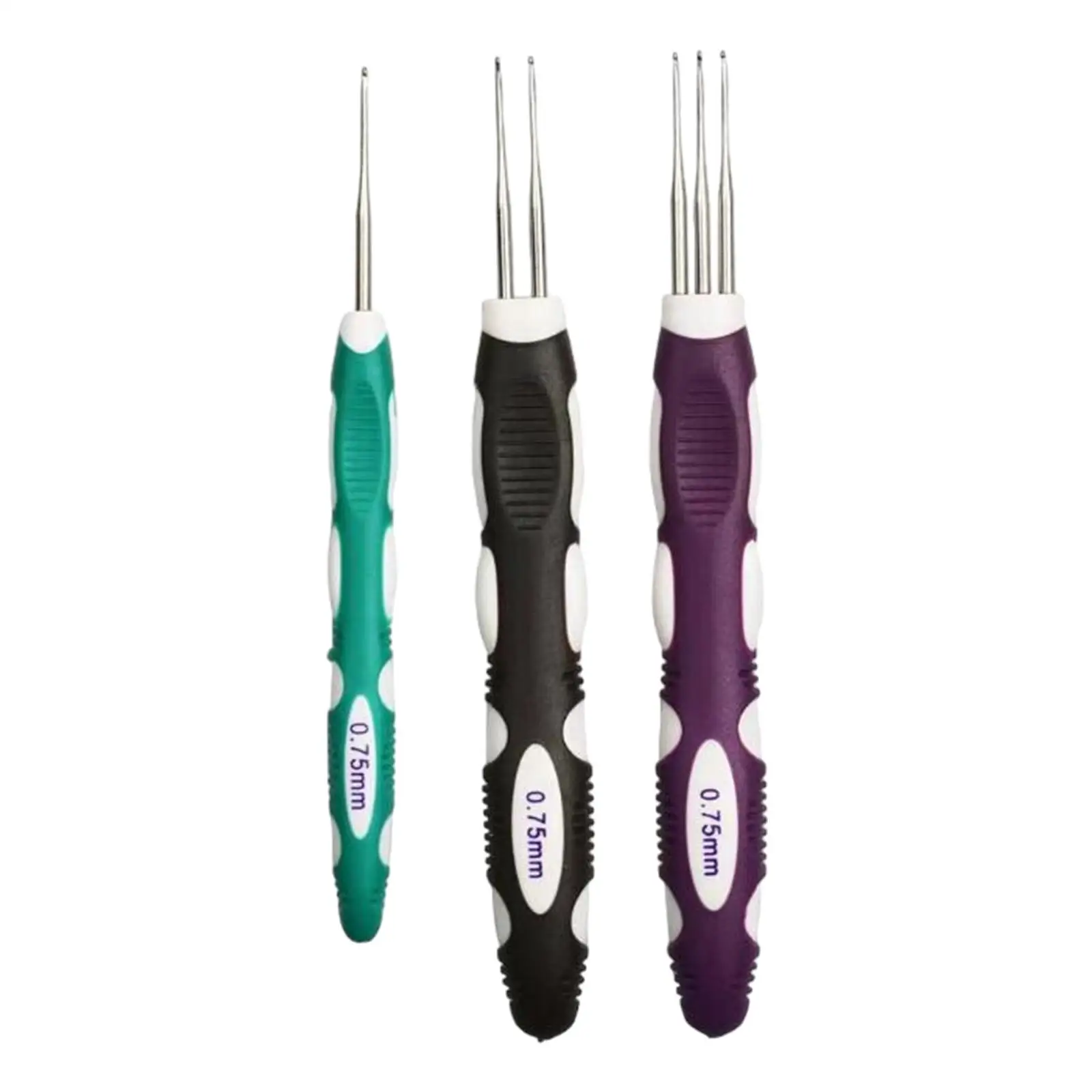 Crochet Hooks Hair Extensions Tool 3Pcs Dreadlock Crochet Hooks Tool 1 Hook 2 Hook 3 Hooks For Braid Craft 0.75mm Hair Extensions Crochet Weaving Pin Hair Weaving