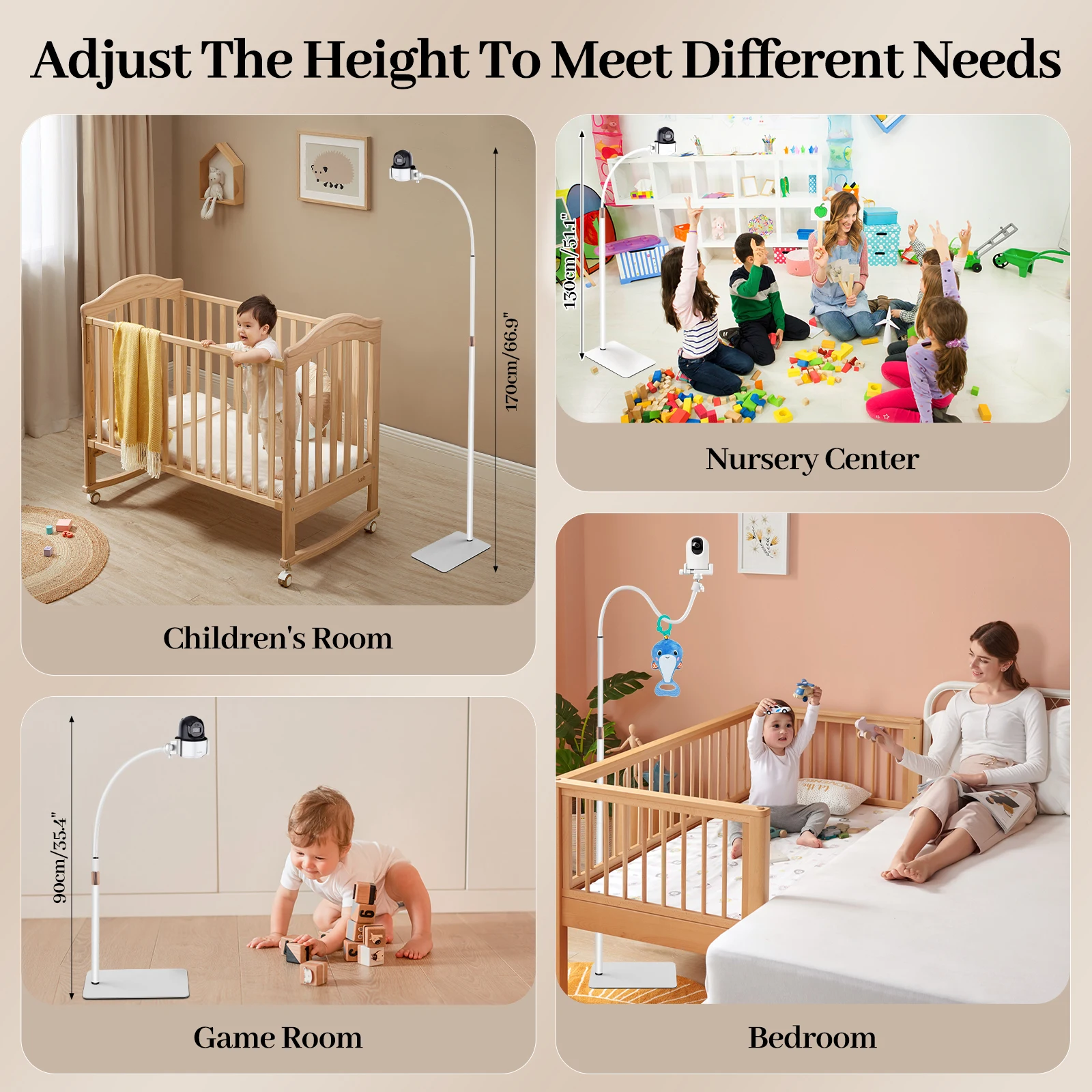 Gxpjycfob Supporto per Telecamera per Bambini Universale, Supporto per Babyphone Universale, Rotazione Flessibile a 360°, Altezza Regolabile, Supporto