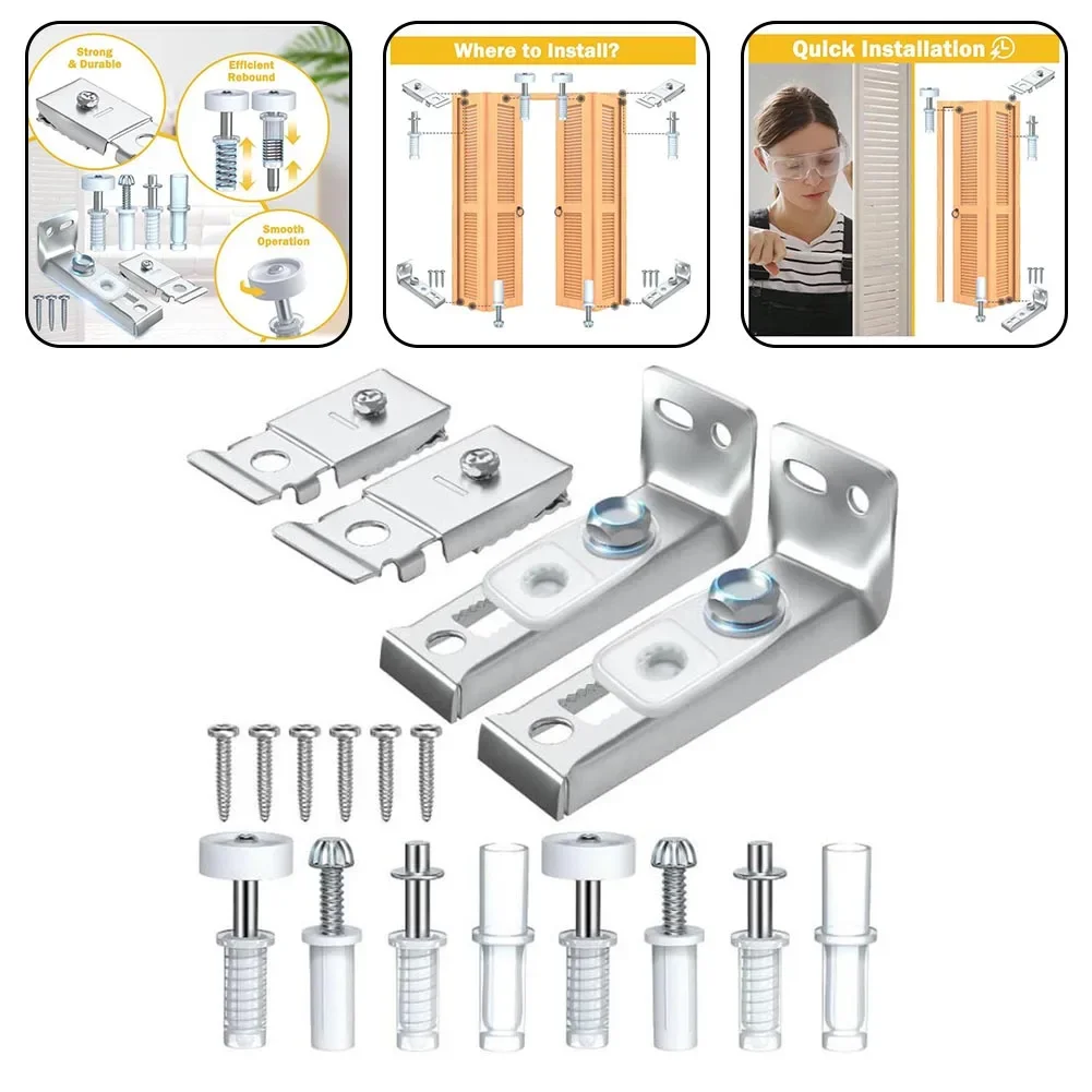 Sliding Barn Door Hardware Kit 2set Closet Bi-Fold Door Hardware Cabinet Rail Set Replacement Parts Hinge Floor Guide