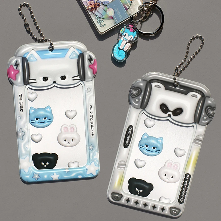 1Pcs Photocard Holder, Cute Cartoon ID Credit Card Holder with Keychain Hard Shell Protective Photo Sleeves 4