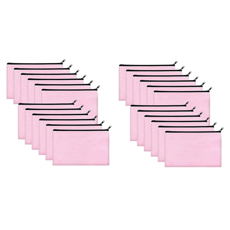 

24 Pack Pink Canvas Makeup Bag,Bulk Cosmetic Bags With Multi-Color Zipper,Canvas Zipper Pencil Case Pouch,DIY Craft