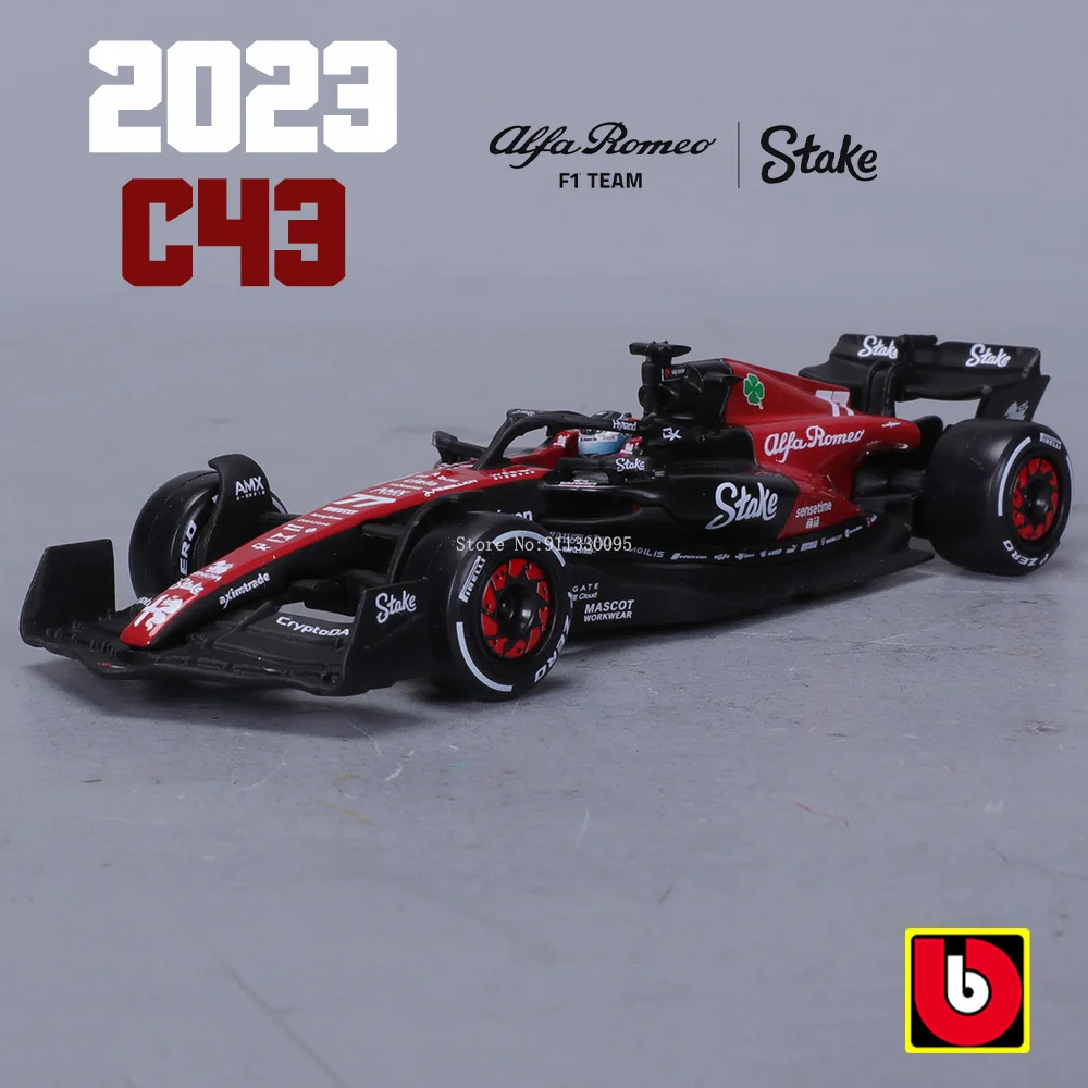 Bburago 1:43 Alfa Romeo F1 Team Stake 2023 C43 24# Zhou Guanyu 77# Valtteri Bottas alloy car model toy series collection gift