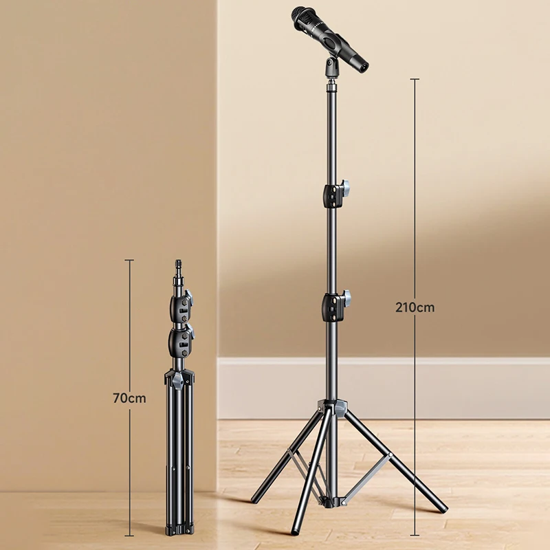 마이크 붐 삼각대 스탠드 1.7 2.1M 마이크 삼각대 브래킷 66CM 크로스바 암 클립 및 휴대폰 홀더 포함