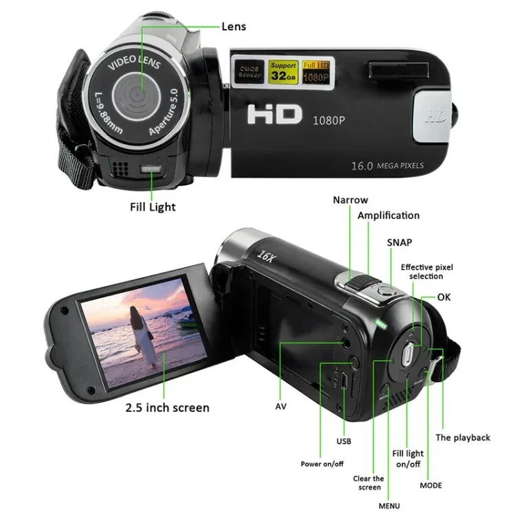 DV Video Camcorder 1080P Full HD 16MP Anti Shake Digital Video Camera 270 Degree Rotation Screen 16X Night Shoot Zoom Camera digital video camcorder