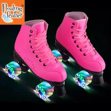 

Flash Wheel Roller Skates Double Line Skates Women Female Adult With LED Lighting PU 4 Wheels Two line Skating Shoes Patines