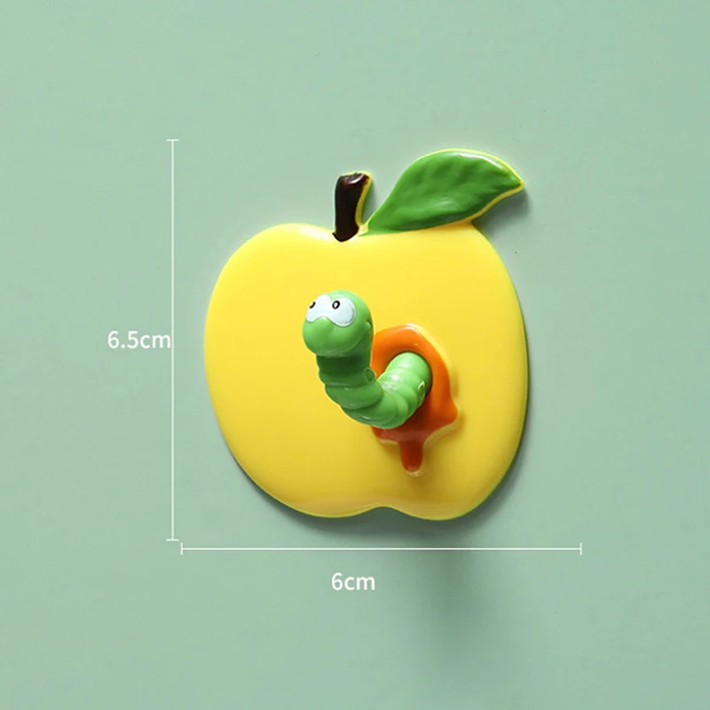 4pcs Cute Hooks, Punch-free Apple And Caterpillar Shape, Traceless Hooks, Strong Three-dimensional Cute Cartoon Bathroom Storage