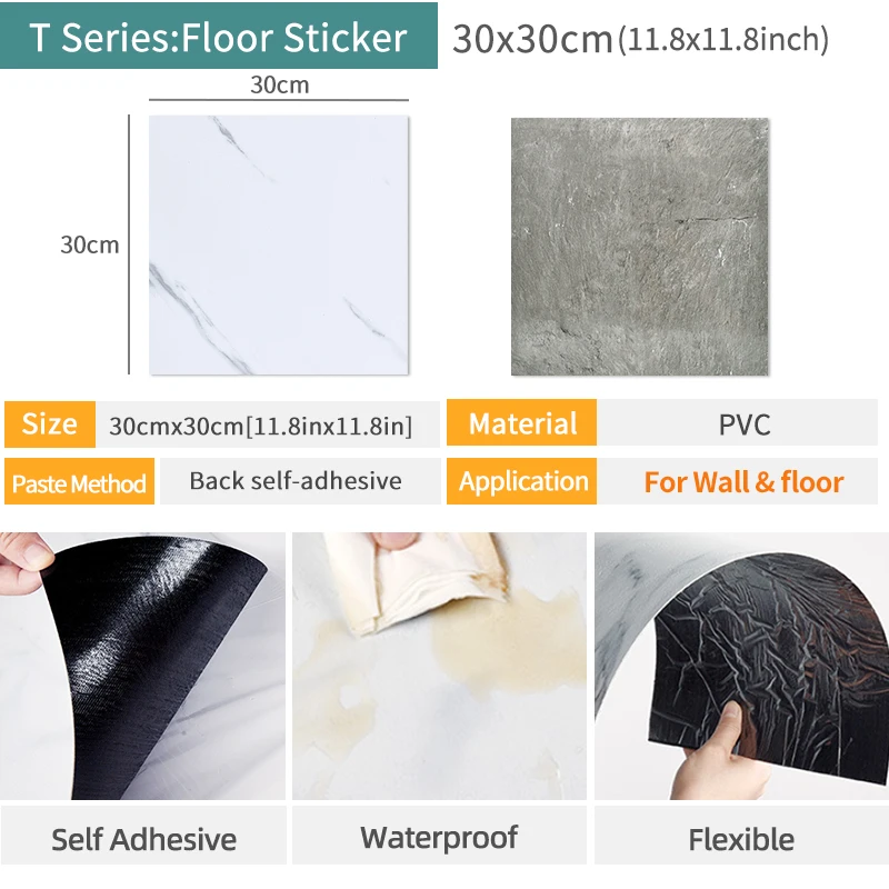 Wall Stickers Waterproof Imitation Marble Tile Floor Stickers 30*30cm 40pcs