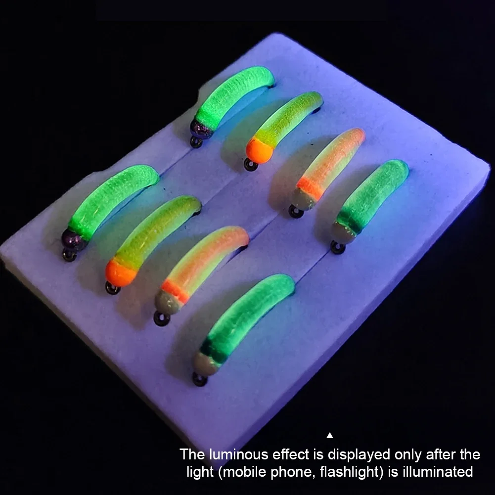Luminous Tungsten Bead Head Nymph Scud Bug Worm Fly Barbed Caddis Larvae Insect Baits Fast Sinking Fishing Accessories