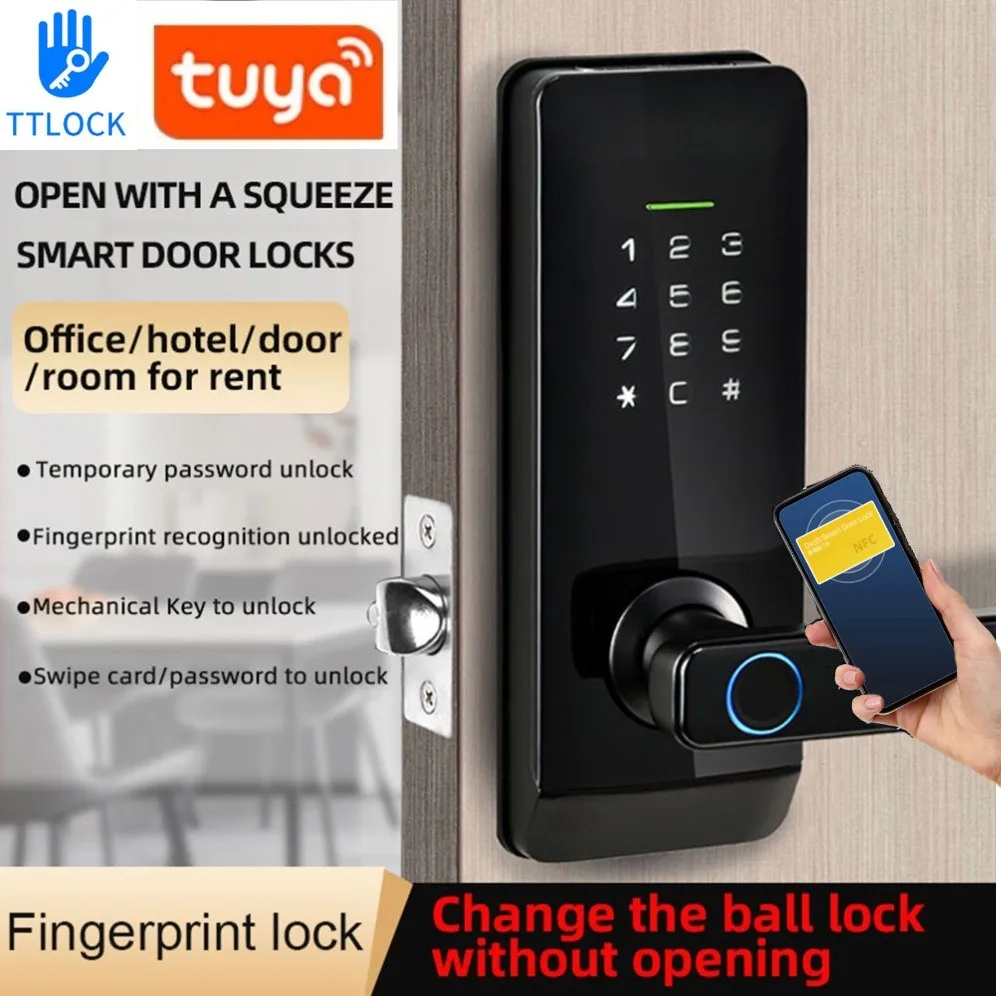 

Tuya Wifi Digital Electronic Smart Door Lock TTLOCK Bluetooth APP Remote Unlocking Keyless Lock Biometric Fingerprint Door Lock