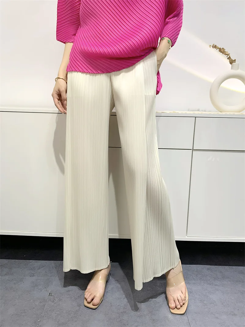 2026 New Miyake Loose Large Size Nine-minute Pants High-waisted Draped Pleated Leisure Thin Pleated Straight Wide-leg Pants Thin