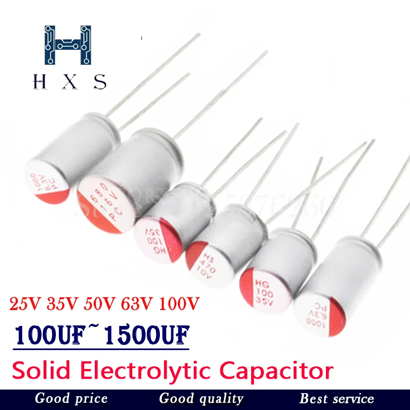 

10Pcs DIP 25V 35V 50V 63V 100V 10UF 47UF 100UF 220UF 270UF 330UF 470UF 560UF 680UF 820UF 1000UF Solid Electrolytic Capacitor