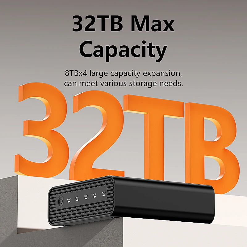 블루엔들리스 알루미늄 M2 4베이 외장 PCIe NVME SSD 인클로저 USB C 3.2 Gen2 10Gbps NVME 어댑터 SSD 케이스 (냉각팬 포함)