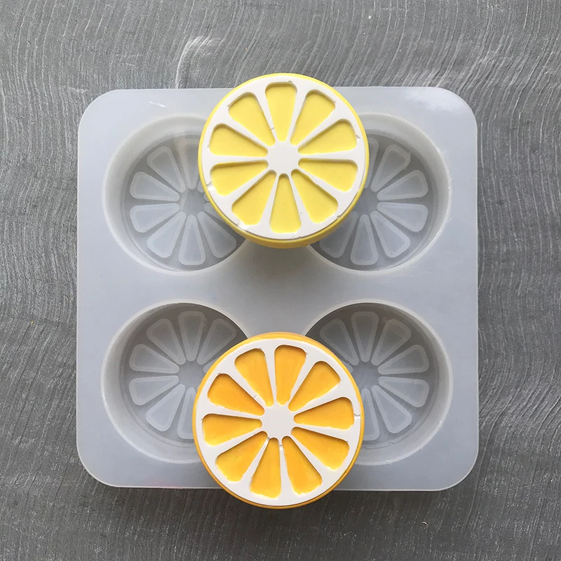 4 Cavity Lemon Orange Sliced Soap Silicone Mold Handmade Fruit Cake Chocolate Mold Fondant Kitchen Resin Moulds Clay Candle silicone soap molds epoxy resin molds