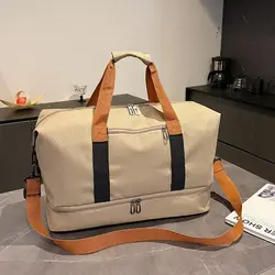 Versatile Travel Gym Bag with Wet Compartment and Shoe Storage (Khaki)