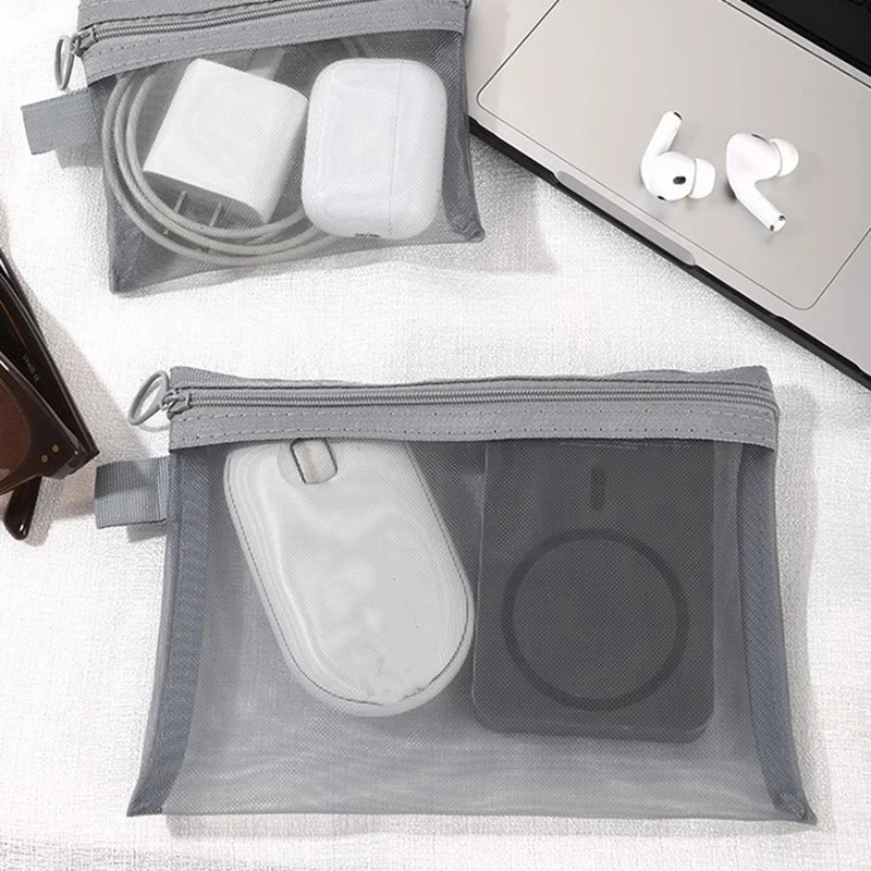 1Pc Portable Outdoor Travel Makeup Bag Transparent Mesh Storage Washing Bag Home Organization Tote Bag 4